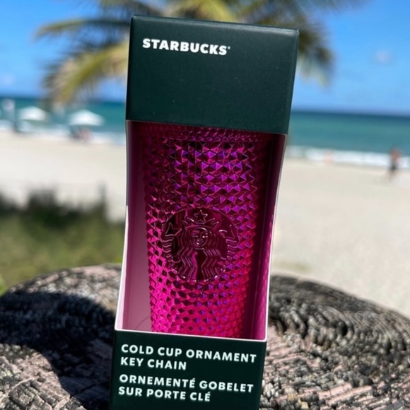 Starbucks Pink Chrome Studded Sangria Keychain Bling Ornament Cup Metallic Pink - Picture 1 of 3